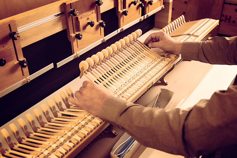 Vleugelrevisie uitgevoerd door Pianoservice Den Haag, waarbij het mechaniek zorgvuldig wordt geoptimaliseerd voor betere speelervaring en klankkwaliteit.